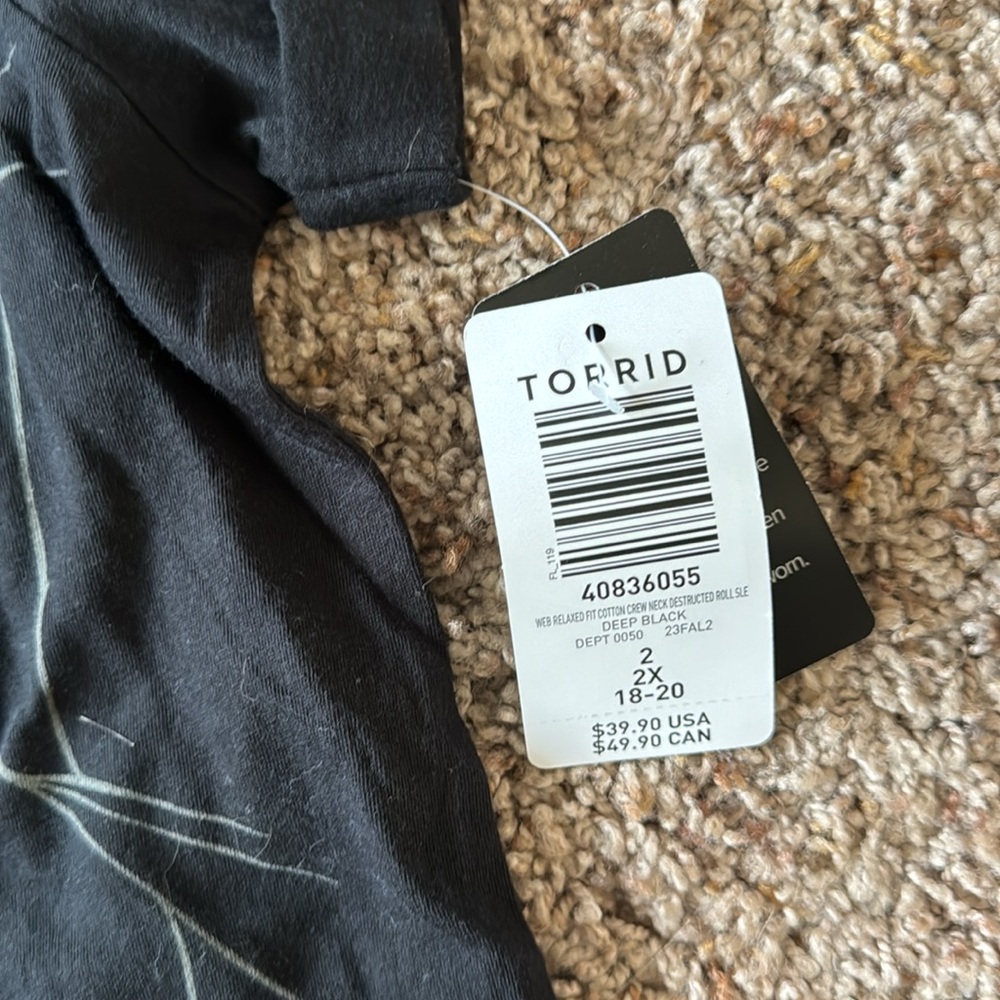 NWT Torrid Black Distressed Spiderweb Relaxed Tshirt - Size 2 - Picture 2 of 4